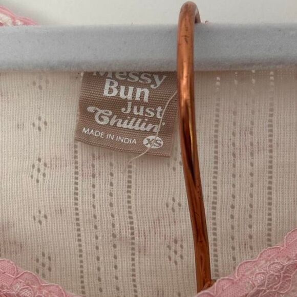 Viral TJ Maxx Just Chillin Cream & Pink Bow Knit Pajama Set top bottom pajama XS - Picture 4 of 6